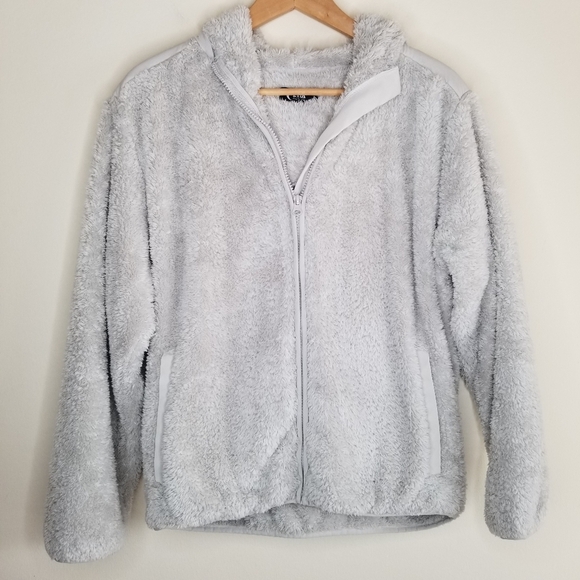ZYIA Storm Sherpa Block Zipper Teddy Bear Hooded Jacket in Light Gray - Picture 6 of 11